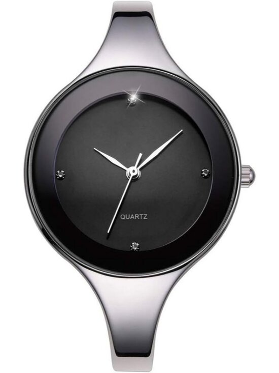 Accessories - Women's Black Stainless Steel Bangle Quartz Analog Bracelet Stylish Wrist Watch